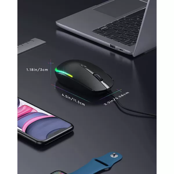 seenda Wired Mouse  USB Computer Mouse Wired with RGB Backlit Optical LED Mouse with Attached USB Cord for Laptops Notebooks Chromebook  BlackBlack