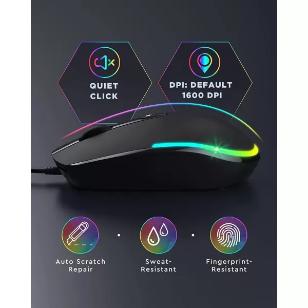 seenda Wired Mouse  USB Computer Mouse Wired with RGB Backlit Optical LED Mouse with Attached USB Cord for Laptops Notebooks Chromebook  BlackBlack