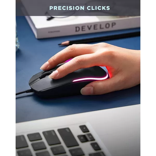 seenda Wired Mouse  USB Computer Mouse Wired with RGB Backlit Optical LED Mouse with Attached USB Cord for Laptops Notebooks Chromebook  BlackBlack