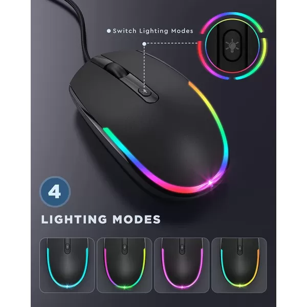 seenda Wired Mouse  USB Computer Mouse Wired with RGB Backlit Optical LED Mouse with Attached USB Cord for Laptops Notebooks Chromebook  BlackBlack
