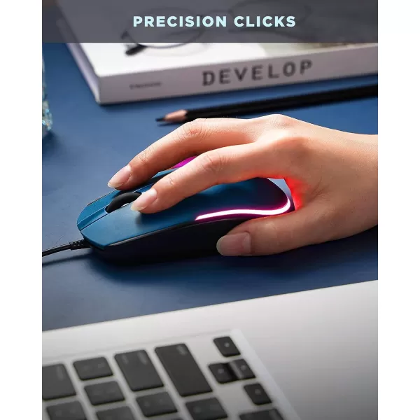 seenda Wired Mouse  USB Computer Mouse Wired with RGB Backlit Optical LED Mouse with Attached USB Cord for Laptops Notebooks Chromebook  BlackBlue  Black