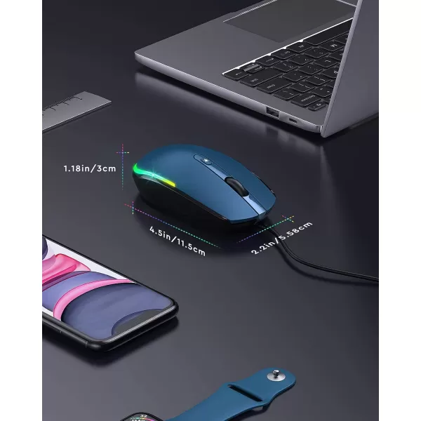 seenda Wired Mouse  USB Computer Mouse Wired with RGB Backlit Optical LED Mouse with Attached USB Cord for Laptops Notebooks Chromebook  BlackBlue  Black