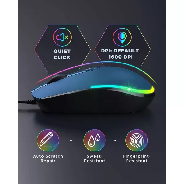 seenda Wired Mouse  USB Computer Mouse Wired with RGB Backlit Optical LED Mouse with Attached USB Cord for Laptops Notebooks Chromebook  BlackBlue  Black
