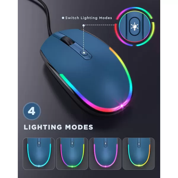 seenda Wired Mouse  USB Computer Mouse Wired with RGB Backlit Optical LED Mouse with Attached USB Cord for Laptops Notebooks Chromebook  BlackBlue  Black