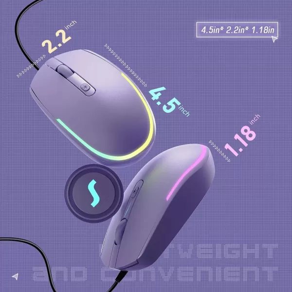 seenda Wired Mouse  USB Computer Mouse Wired with RGB Backlit Optical LED Mouse with Attached USB Cord for Laptops Notebooks Chromebook  BlackPurple