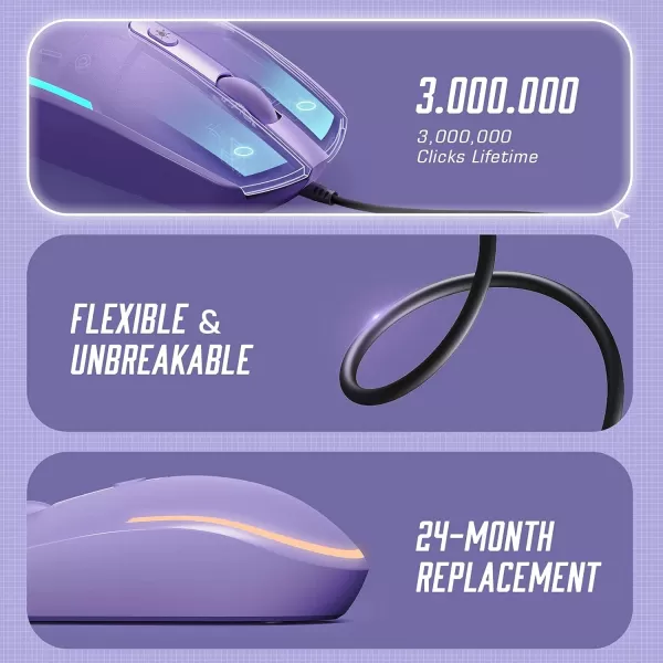 seenda Wired Mouse  USB Computer Mouse Wired with RGB Backlit Optical LED Mouse with Attached USB Cord for Laptops Notebooks Chromebook  BlackPurple