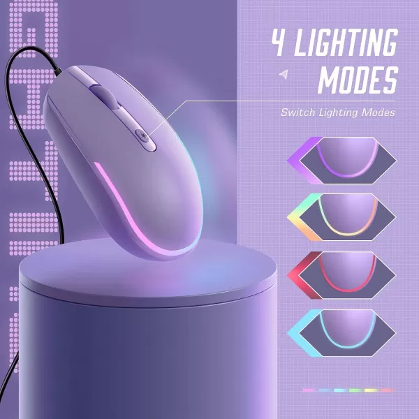 seenda Wired Mouse  USB Computer Mouse Wired with RGB Backlit Optical LED Mouse with Attached USB Cord for Laptops Notebooks Chromebook  BlackPurple