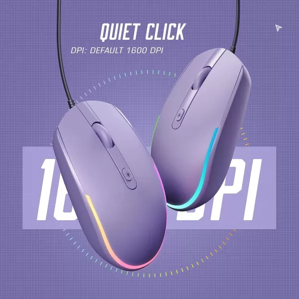 seenda Wired Mouse  USB Computer Mouse Wired with RGB Backlit Optical LED Mouse with Attached USB Cord for Laptops Notebooks Chromebook  BlackPurple