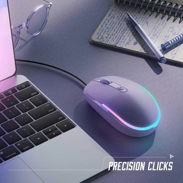 seenda Wired Mouse  USB Computer Mouse Wired with RGB Backlit Optical LED Mouse with Attached USB Cord for Laptops Notebooks Chromebook  BlackPurple