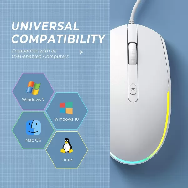 seenda Wired Mouse  USB Computer Mouse Wired with RGB Backlit Optical LED Mouse with Attached USB Cord for Laptops Notebooks Chromebook  Blackwhite