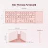 imageseenda Foldable Bluetooth Keyboard for Travel TriFolding Wireless Rechargeable MultiDevice Portable Keyboard with Touchpad for Laptop iPad Tablet PC Smartphone Windows iOS Android PinkPink