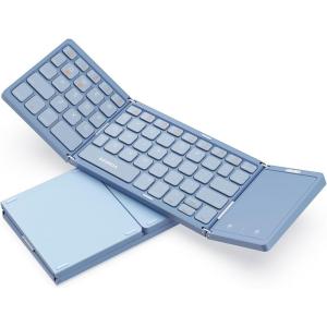imageseenda Foldable Bluetooth Keyboard for Travel TriFolding Wireless Rechargeable MultiDevice Portable Keyboard with Touchpad for Laptop iPad Tablet PC Smartphone Windows iOS Android PinkBlue