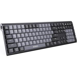 imageseenda Low Profile Mechanical Keyboard MultiDevice Mechanical Bluetooth Keyboard Rechargeable Full Size Tactile Quiet Switches for macOS Windows Linux iOS Android Metal Graphite