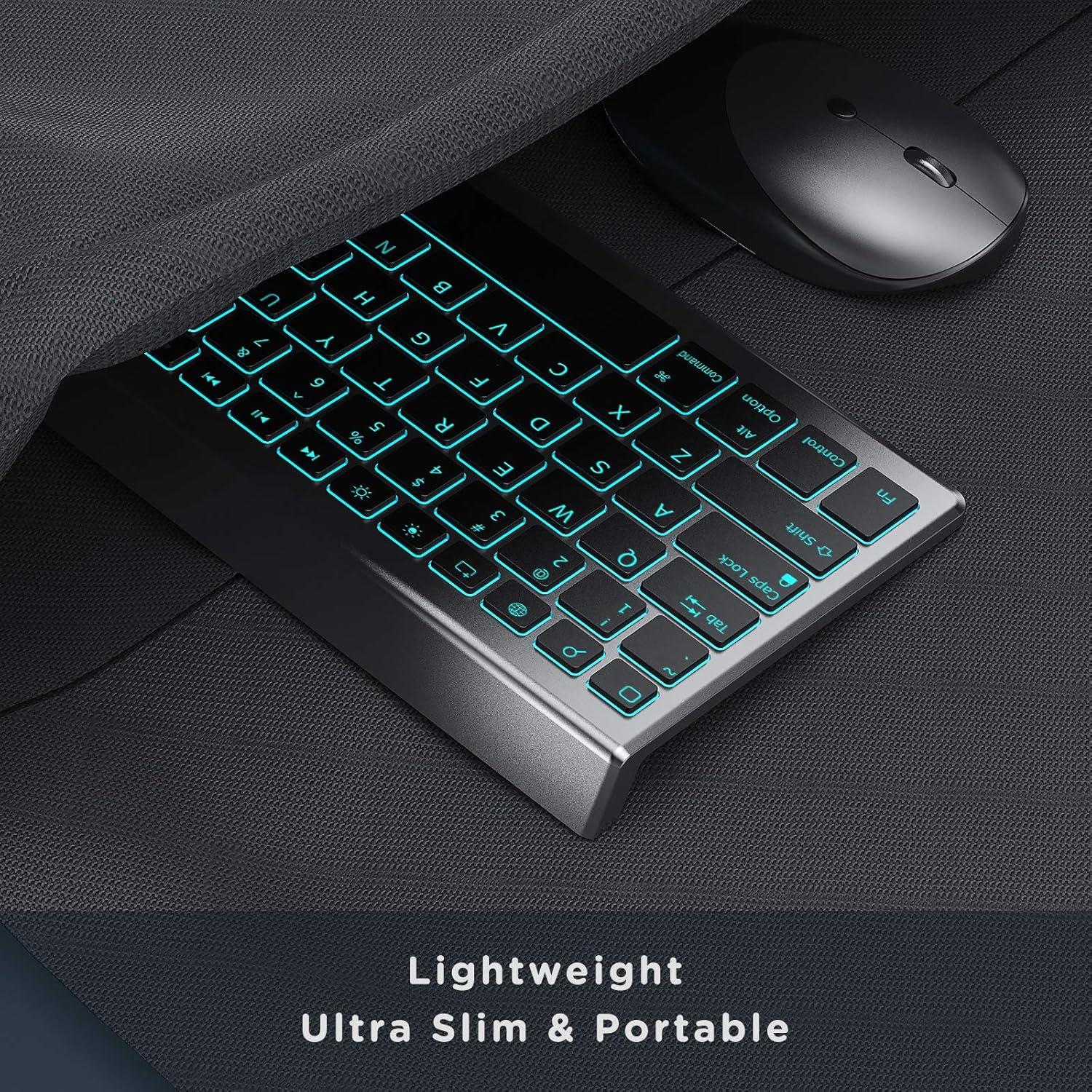 imageseenda Bluetooth Keyboard and Mouse Backlit for iOSiPadiPhone MultiDevice Wireless Keyboard and Mice Rechargeable Silent Portable US Layout for iPad ProAirMini iPad 97102 Inch iPhone Gray