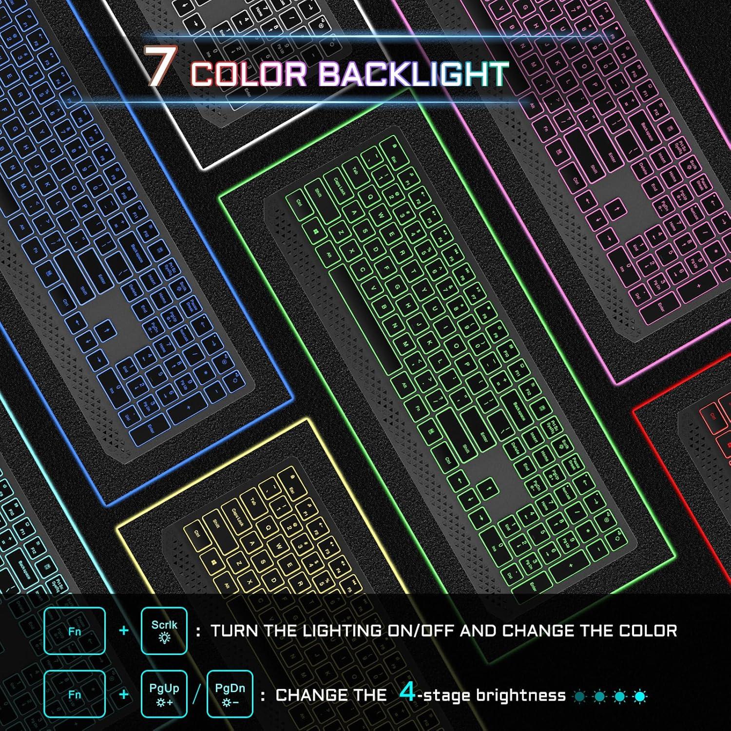 imageseenda Wireless Illuminated Keyboard MultiDevice Bluetooth Keyboard with 7 Colours Lighting4 Bluetooth Channels Rechargeable Wireless Keyboard for MaciPadiPhoneWindowsAndroid