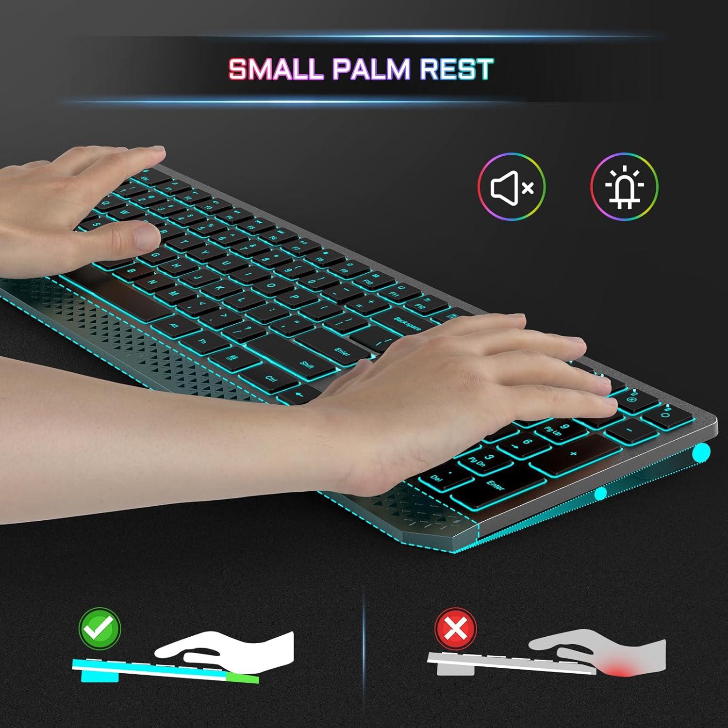 imageseenda Wireless Illuminated Keyboard MultiDevice Bluetooth Keyboard with 7 Colours Lighting4 Bluetooth Channels Rechargeable Wireless Keyboard for MaciPadiPhoneWindowsAndroid