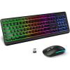imageWireless Keyboard and Mouse Combo Backlit  seenda Rechargeable FullSize Illuminated Wireless Keyboard and Mouse Set 24Ghz Silent Keyboard and Mouse for Computer Laptops Windows Gaming Black