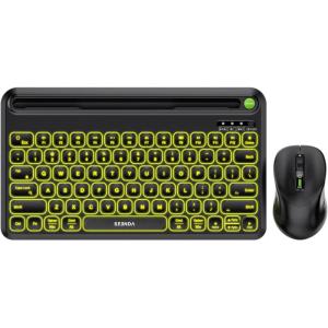 imageSeenda Bluetooth Keyboard and Mouse Set Rechargeable Wireless Backlit Keyboard ampamp Mouse with TabletPhone Holder for PCLaptopiPadMacBook AirPro Compatible with WindowsAndroidiOSMac OS Black