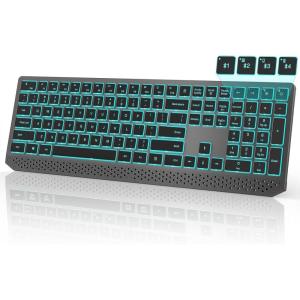 imageseenda Wireless Illuminated Keyboard MultiDevice Bluetooth Keyboard with 7 Colours Lighting4 Bluetooth Channels Rechargeable Wireless Keyboard for MaciPadiPhoneWindowsAndroid