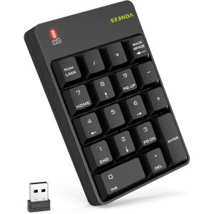 imageseenda Wireless Number Pad 24G USB Numeric Keypad 18 Keys Portable Number Keypad Keyboard Extensions for Laptop Notebook PC Desktop Computer Big Print Letters Black