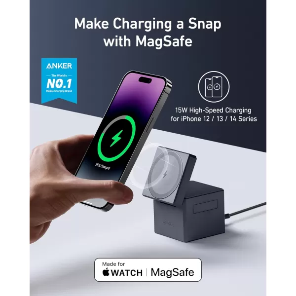 Anker MagSafe Charger Stand Wireless Charger 3in1 Cube 15W Foldable Fast Charging for iPhone 16151413 Apple Watch AirPods Charger Included