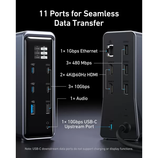 Anker Prime Docking Station 14Port with 160W Max Output 10Gbps Fast Data Transfer RealTime Smart Interface Audio and Ethernet Ports Dual 4K Displays for Dell MacBook and More