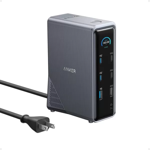 Anker Prime Docking Station 14Port with 160W Max Output 10Gbps Fast Data Transfer RealTime Smart Interface Audio and Ethernet Ports Dual 4K Displays for Dell MacBook and More