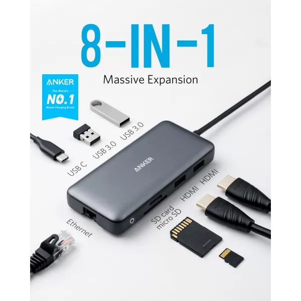 Anker 553 USBC Hub 8in1 USB C Dock Dual 4K HDMI USB C to USB Adapter 1 Gbps Ethernet USB Hub 100W Power Delivery SD Card Reader for MacBook Pro XPS and More