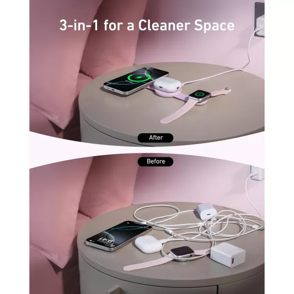 Anker MagSafe Compatible MagGo UFO 3in1 Charger iPhone 16 Wireless Charger Station Qi2 Certified 15W Foldable Travel Charging Pad for iPhone 15141312 AirPods Apple Watch Not a Power BankPink