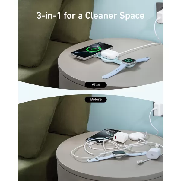 Anker MagSafe Compatible MagGo UFO 3in1 Charger iPhone 16 Wireless Charger Station Qi2 Certified 15W Foldable Travel Charging Pad for iPhone 15141312 AirPods Apple Watch Not a Power BankGreen