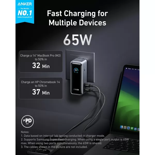 Anker Prime Power Bank 9600mAh Battery Pack with 65W Output Builtin AC Plug Supports PD 30 and PPS 30W Fast Recharging Sleek Portable Charger for MacBook Pro iPhone 15 Series Galaxy iPad