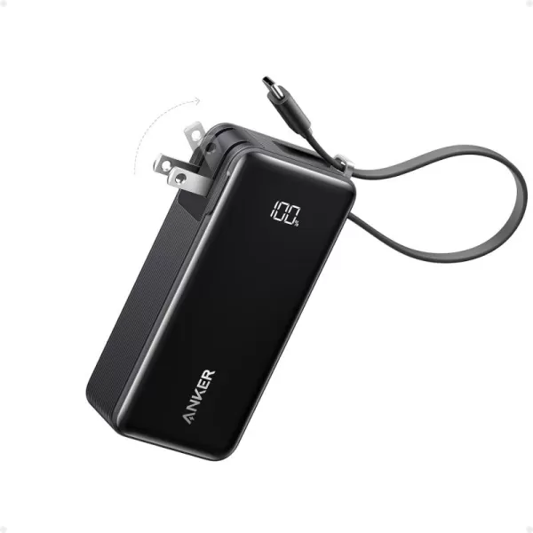 Anker 3in1 Portable iPhone Charger 10000mAh Power Bank with Builtin USBC Cable and Foldable AC Plug 30W Max Compact Battery Pack Travel Essentials for iPhone 1615 Series Galaxy MacBookType C CableBlack