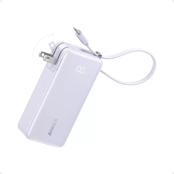 Anker 3in1 Portable iPhone Charger 10000mAh Power Bank with Builtin USBC Cable and Foldable AC Plug 30W Max Compact Battery Pack Travel Essentials for iPhone 1615 Series Galaxy MacBookLightning CableViolet