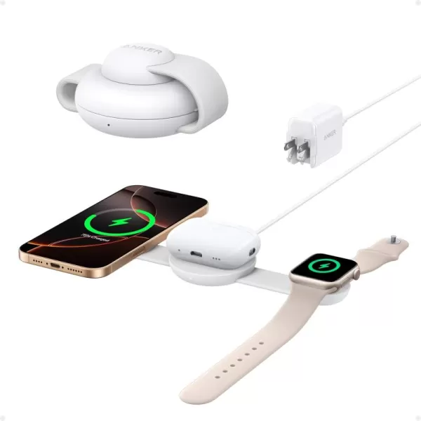 Anker MagSafe Compatible MagGo UFO 3in1 Charger iPhone 16 Wireless Charger Station Qi2 Certified 15W Foldable Travel Charging Pad for iPhone 15141312 AirPods Apple Watch Not a Power BankWhite