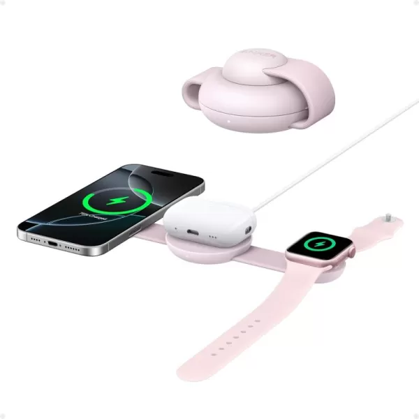 Anker MagSafe Compatible MagGo UFO 3in1 Charger iPhone 16 Wireless Charger Station Qi2 Certified 15W Foldable Travel Charging Pad for iPhone 15141312 AirPods Apple Watch Not a Power BankPink