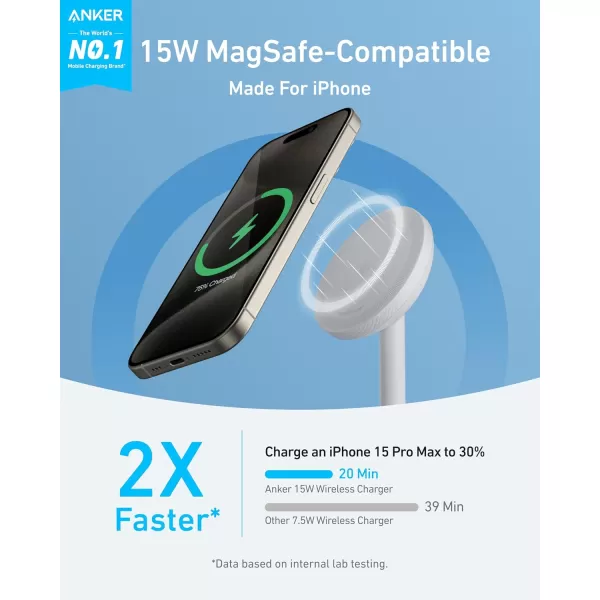 Anker MagGo iPhone 16 MagSafeCompatible Wireless Charger Stand 15W Fast Wireless Charging Station Qi2 Certified 360 Rotation Charger Exclusively for iPhone 1615141312 and AirPods No AdapterWhite