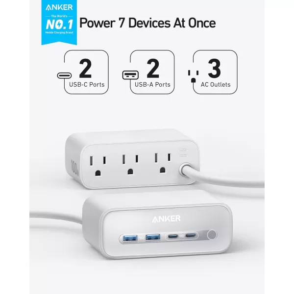 Anker Nano Charging Station100W Max 7in1 USB C Power Strip for iPhone 161514 and MacBook AirPro 5ft Thin Cord3AC 2USB A2USB CPower Delivery Desktop Accessory for HomeampampOfficeBlackWhite