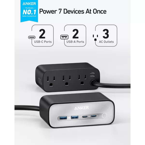 Anker Nano Charging Station100W Max 7in1 USB C Power Strip for iPhone 161514 and MacBook AirPro 5ft Thin Cord3AC 2USB A2USB CPower Delivery Desktop Accessory for HomeampampOfficeBlackBlack