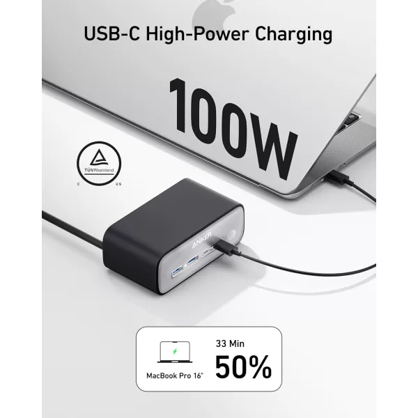 Anker Nano Charging Station100W Max 7in1 USB C Power Strip for iPhone 161514 and MacBook AirPro 5ft Thin Cord3AC 2USB A2USB CPower Delivery Desktop Accessory for HomeampampOfficeBlackBlack