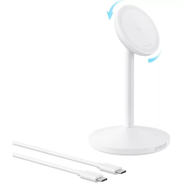 Anker MagGo iPhone 16 MagSafeCompatible Wireless Charger Stand 15W Fast Wireless Charging Station Qi2 Certified 360 Rotation Charger Exclusively for iPhone 1615141312 and AirPods No AdapterWhite