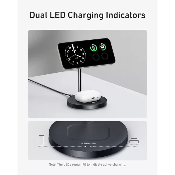 Anker MagSafe Compatible MagGo Charger Stand iPhone 16 Wireless Charger 2in1 Charging Station Qi2 Certified 15W Wireless Charger Stand for iPhone 1615141312 AirPods Pro No AC AdapterBlack