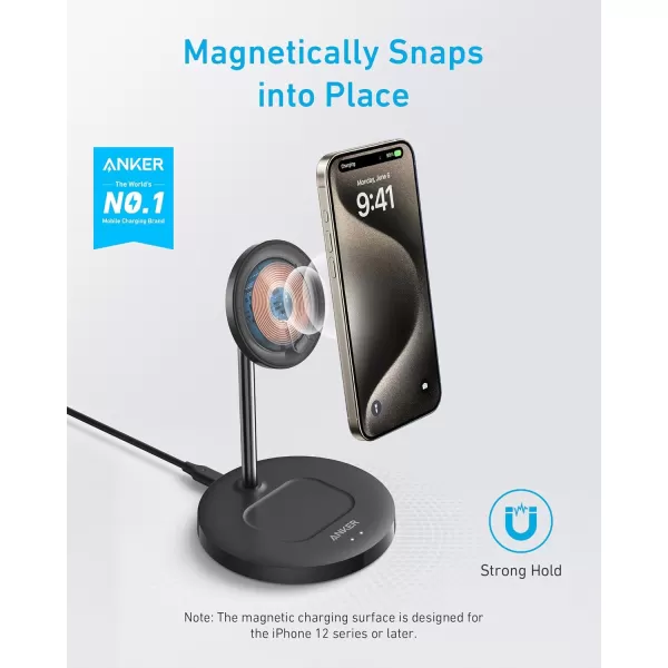 Anker MagSafe Compatible MagGo Charger Stand iPhone 16 Wireless Charger 2in1 Charging Station Qi2 Certified 15W Wireless Charger Stand for iPhone 1615141312 AirPods Pro No AC AdapterBlack