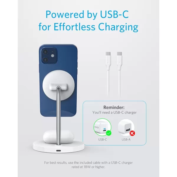 Anker MagSafe Compatible MagGo Charger Stand iPhone 16 Wireless Charger 2in1 Charging Station Qi2 Certified 15W Wireless Charger Stand for iPhone 1615141312 AirPods Pro No AC AdapterWhite