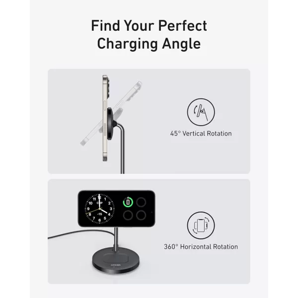 Anker MagSafe Compatible MagGo Charger Stand iPhone 16 Wireless Charger 2in1 Charging Station Qi2 Certified 15W Wireless Charger Stand for iPhone 1615141312 AirPods Pro No AC AdapterBlack