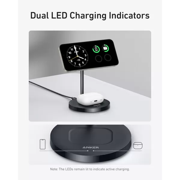 Anker MagSafe Compatible MagGo Charger Stand iPhone 16 Wireless Charger 2in1 Charging Station Qi2 Certified 15W Wireless Charger Stand for iPhone 1615141312 AirPods Pro No AC AdapterBlack