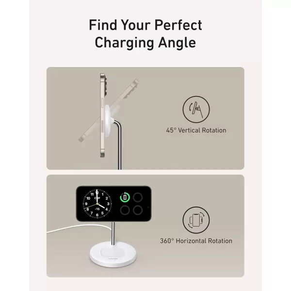 Anker MagSafe Compatible MagGo Charger Stand iPhone 16 Wireless Charger 2in1 Charging Station Qi2 Certified 15W Wireless Charger Stand for iPhone 1615141312 AirPods Pro No AC AdapterWhite