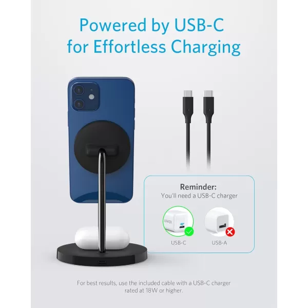 Anker MagSafe Compatible MagGo Charger Stand iPhone 16 Wireless Charger 2in1 Charging Station Qi2 Certified 15W Wireless Charger Stand for iPhone 1615141312 AirPods Pro No AC AdapterBlack