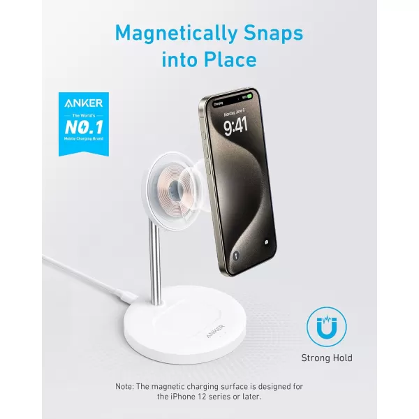 Anker MagSafe Compatible MagGo Charger Stand iPhone 16 Wireless Charger 2in1 Charging Station Qi2 Certified 15W Wireless Charger Stand for iPhone 1615141312 AirPods Pro No AC AdapterWhite