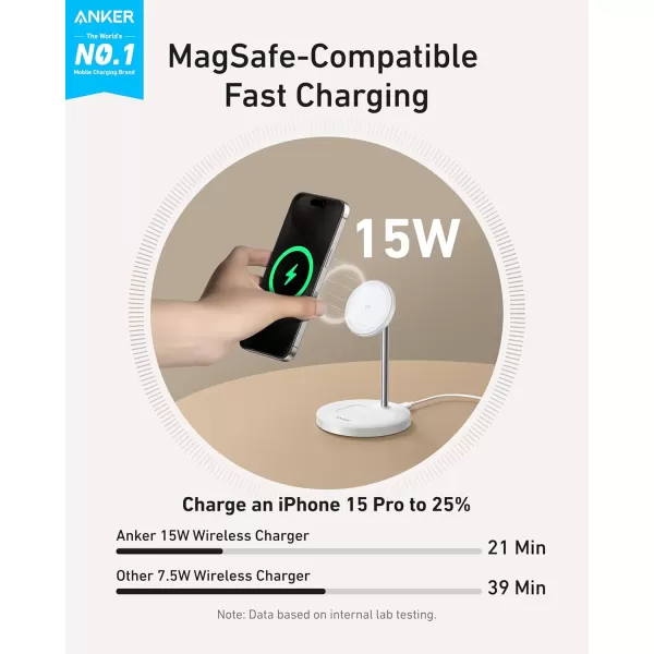 Anker MagSafe Compatible MagGo Charger Stand iPhone 16 Wireless Charger 2in1 Charging Station Qi2 Certified 15W Wireless Charger Stand for iPhone 1615141312 AirPods Pro No AC AdapterWhite