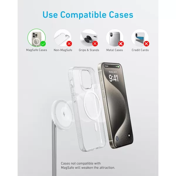 Anker MagSafe Compatible MagGo Charger Stand iPhone 16 Wireless Charger 2in1 Charging Station Qi2 Certified 15W Wireless Charger Stand for iPhone 1615141312 AirPods Pro No AC AdapterWhite